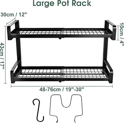 19"- 30" Expandable Hanging Pot Rack, 2 Tier Heavy Duty Wall Mounted Pots and - Image 8