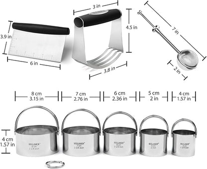 HULISEN Stainless Steel Biscuit Cutter Set, Flour Duster, Pastry Scraper and - Image 9
