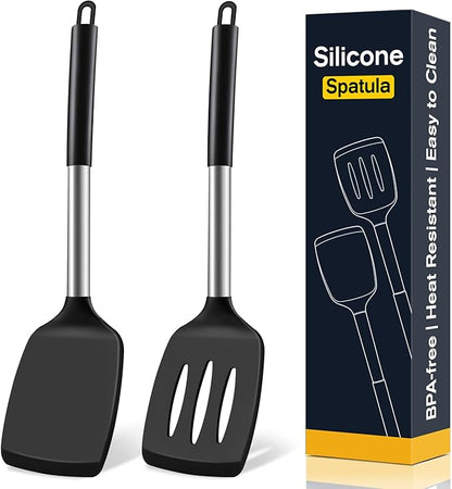 2 Pack Silicone Spatula Set, Solid & Slotted Turner by Unknown