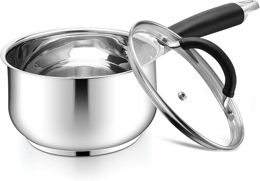 E-far 2 Quart Saucepan with Lid, Tri-Ply Base Stainless Steel Small Sauce Pan by E-far