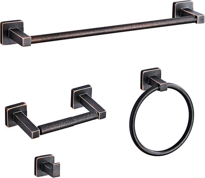 Bathroom Hardware Set 4 Pieces, Oil Rubbed Bronze Towel Bar Set Stainless Steel by bluebyrne