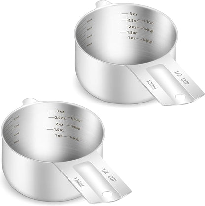2PCS 1/2Cup Single Measuring Cup, Etched Inner Scale Stainless Steel Measure by BERYLER