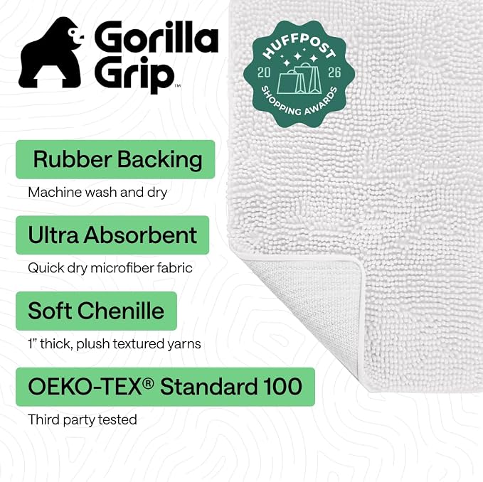 GORILLA GRIP Bath Rug Mat 54x24, Thick Soft Absorbent Chenille, Quick Dry - Image 2