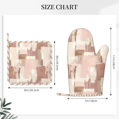 Oven Mitts and Pot Holders Set, Modern Art Dusty Pink Abstract Silicone Kitchen - Image 3
