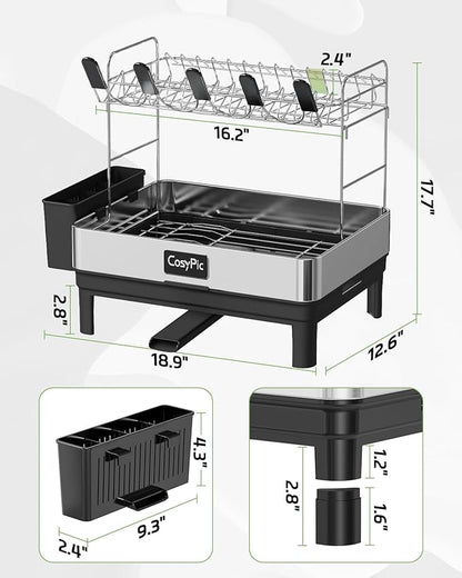 2 Tier Dish Drying Rack, Thicker Premium 304 Stainless Steel Dish Racks - Image 6