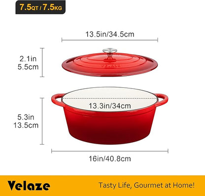 Velaze 7.5 QT Enameled Oval Dutch Oven Pot - Image 7