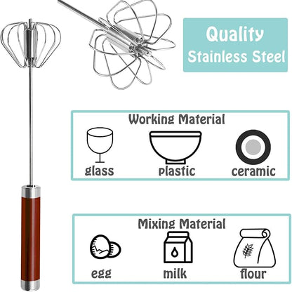 Semi-automatic Whisk, Stainless Steel Egg Beater, Hand Push Rotary Whisks Mixer - Image 3