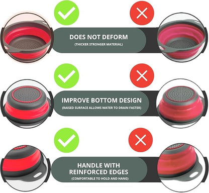 Red Round Silicone Collapsible Colander – Silicone Round Kitchen Strainers - Image 3
