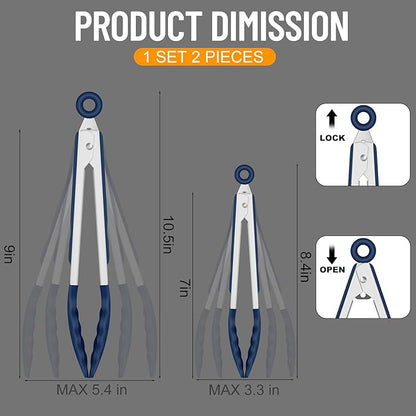 HOTEC Premium 7 & 9 Inch Kitchen Tongs, Stainless Steel Locking Cooking Tongs - Image 8