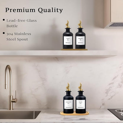 Olive Oil Dispenser Set, 2 x 11.8oz Black Glass Bottles - Image 5