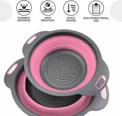 Pink Round Silicone Collapsible Colander – Small Silicone Round Kitchen - Image 4