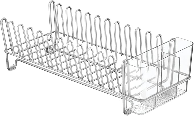 mDesign Kitchen Sink Dish Drainer – Small Metal and Plastic Dish Rack - Image 8