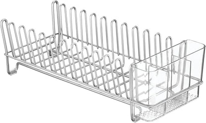 mDesign Kitchen Sink Dish Drainer – Small Metal and Plastic Dish Rack - Image 8