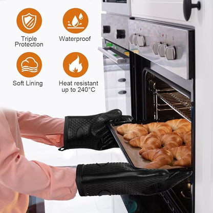 AUAUY Oven Mitts with 2 Pot Holders, Silicone Oven Gloves Heat Resistant 464°F - Image 4