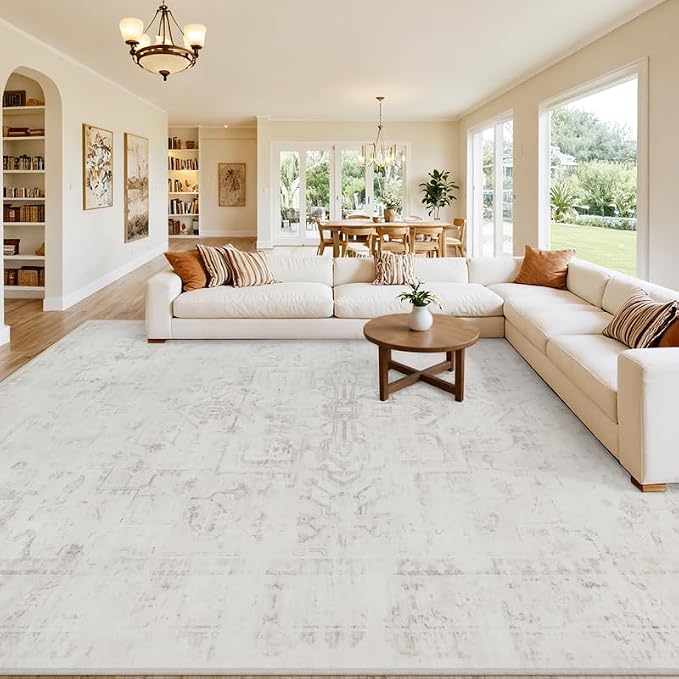 Area Rugs 9x12 Living Room: Vintage Boho Neutral Washable Rug Indoor Soft Large - Image 8