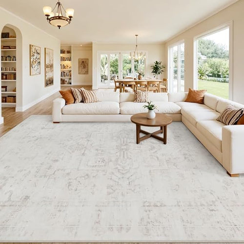 10x12 Area Rug for Living Room: Vintage Boho Neutral Washable Rug Indoor Soft by Luxturiy