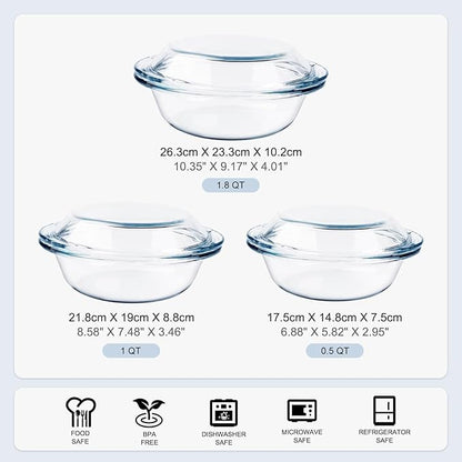 Set of 6 Round Glass Casserole Dishes, Nesting Glass Baking Dish Set - Image 4