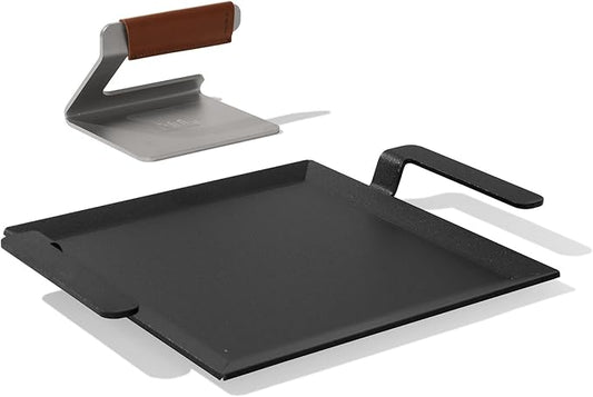 Made In Cookware - Carbon Steel Half Griddle + Grill Press - (Like Cast Iron, but Better) - Professional Cookware - Crafted in Sweden - Induction Compatible