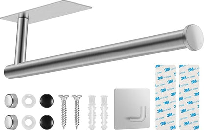 2nd Gen Paper Towel Holder Under Cabinet No Drilling, Self Adhesive or Drilling by UREZORGEAR