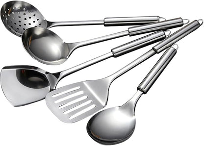 5 PCS Cooking Utensils Set Stainless Steel Kitchen Utensils Gadgets Resistant by LKEREJOL