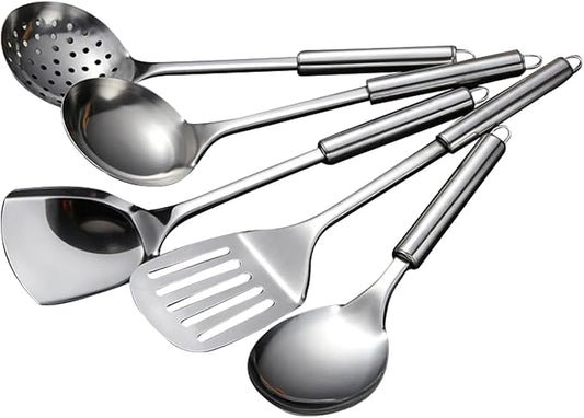 5 PCS Cooking Utensils Set Stainless Steel Kitchen Utensils Gadgets Resistant by LKEREJOL