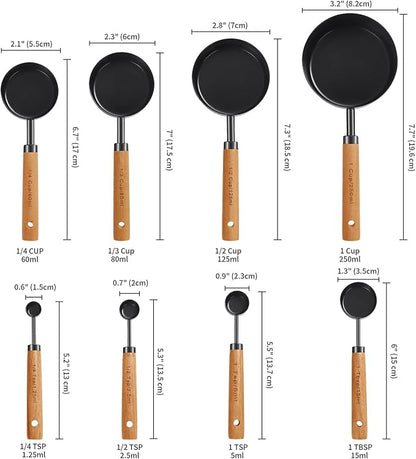 GuDoQi 8Pcs Measuring Cups and Spoons Set, Wooden Handle, Premium Stainless - Image 4