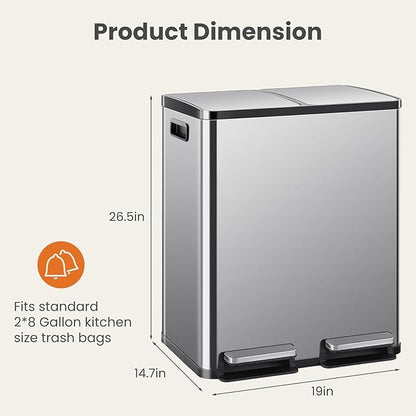 DUMOS Kitchen Trash Can, 2×8-Gallon Garbage Can - Image 4