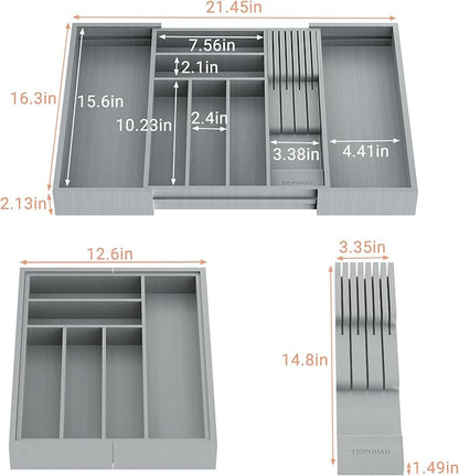 TIOPGHAD Bamboo-Silverware-Drawer-Organizer-Kitchen, Expandable Utensil Holder - Image 2