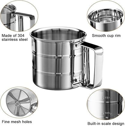 Silver Flour Sifter Baking Tool Set, DLAND Stainless Steel 4-Piece Kit - Image 2