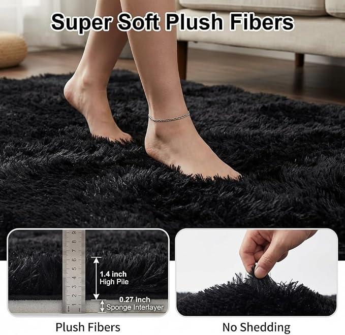 Mugorn Black Area Rugs 9x12 Living Room, Large Fluffy Rugs - Image 4