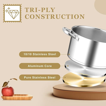 Leonyo 6QT Stock Pot with Lid, Stainless Steel Soup Pasta Pot - Image 3