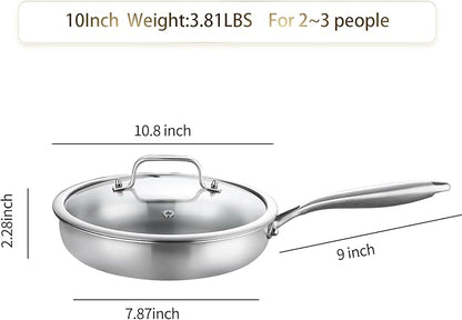 DELARLO Tri-Ply Stainless Steel Pan, 18/10 Frying Pan, Oven Safe Up to 600°F - Image 3