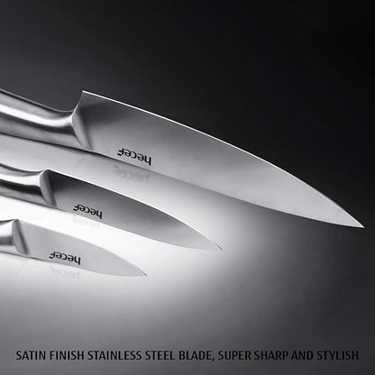 hecef Silver Kitchen knife set of 5, Satin Finish Blade - Image 3