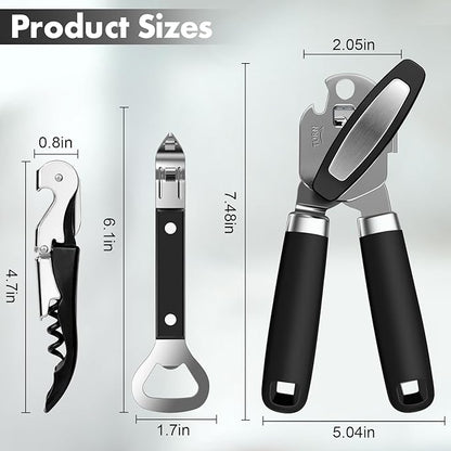 3PCS Can Opener Manual & Bottle Opener & Wine Opener, Smooth Edge Can Openers - Image 7
