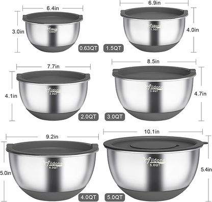 Wildone Mixing Bowls with Airtight Lids, 3 Grater Attachments, Measurement - Image 2