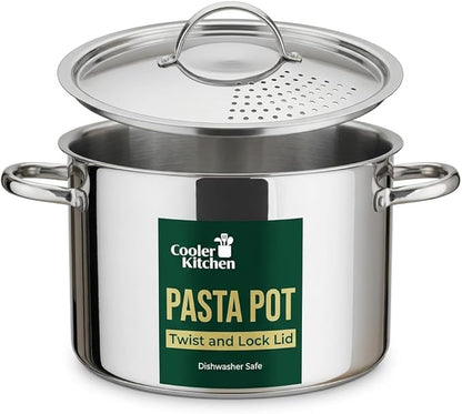 Stainless Steel Pasta Pot with Strainer Lid — 5.5 Qt Large Capacity Spaghetti by CoolerKitchen