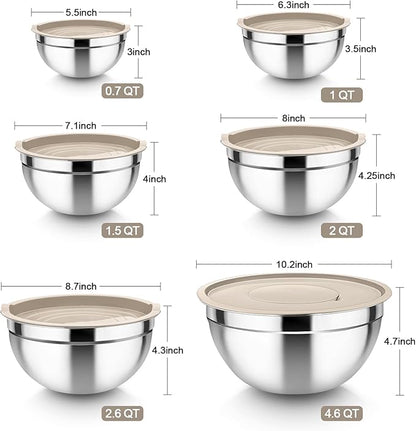 TeamFar Mixing Bowls, for Food Cooking Baking Storing, Khaki - Image 2