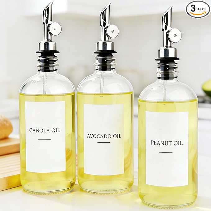 3PCS Oil Dispensers with Labels 16.23oz Kitchen Cooking Glass Bottles by Unknown