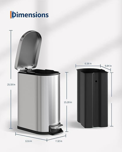 Garvee 13 gal and 2.6 gal Stainless Steel Trash Can Combo Set, Rustproof - Image 8
