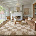 PureCozy Beige 8x10 Area Rugs for Living Room Soft Shag Checkered Large Rug by PureCozy