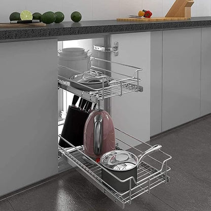 2 Tier Pull Out Cabinet Organizer 14" W X 22" D, Slide Out Drawers - Image 9