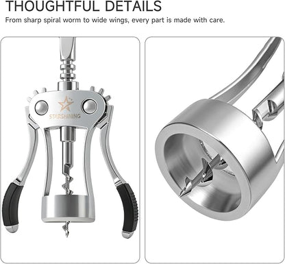 Wine Opener, Heavy-Duty Zinc Alloy Wing Corkscrew Manual Wine Bottle Opener - Image 3