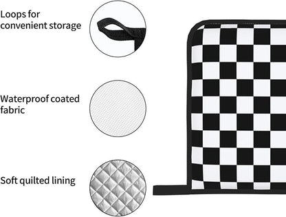 Checkered Black and White Plaid Oven Mitts and Pot Holders Set of 4, Heat - Image 7
