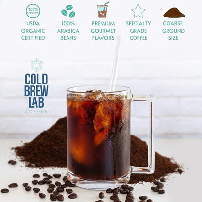 Cold Brew Organic Coarse Ground Flavored Coffee, Hazelnut Flavor, Dark Roast, Colombian Supremo, Coarse Grind for Cold Brew & French Press,1 LB (Pack of 2)