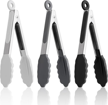 7-Inch Silicone Tongs Pack of 3, Small Tongs by DAILYKISN