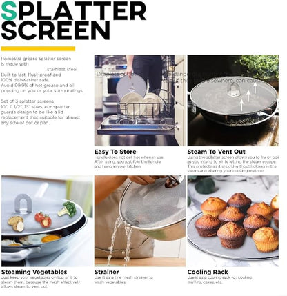 Homestia Splatter Screen for Kitchen, Stainless Steel Fine Mesh Splatter Screen - Image 8