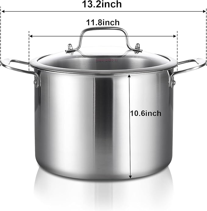 DELARLO Tri-ply Stainless Steel 20QT Stock Pot, Compatible - Image 2