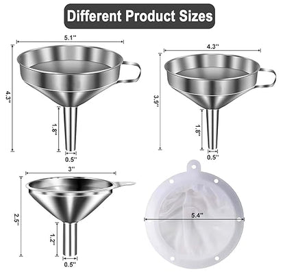Stainless Steel Funnels for Kitchen use, Cleaning Brush, 200 Mesh Food Filter - Image 2