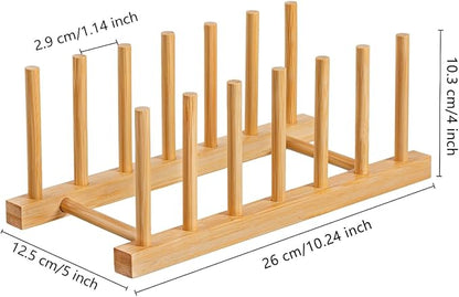 HBlife Bamboo Dish Plate Bowl Cup Book Pot Lid Cutting Board Drying Rack Stand - Image 2