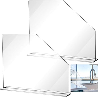 Vesici 2 Pcs Clear Acrylic Sink Splash Guard Freestanding Panel Barrier by Vesici